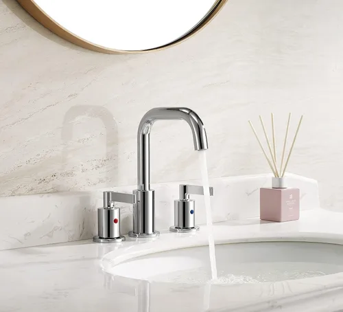 Miniatura 3 de TimeArrow TAF288S-CP - Grifo de lavabo de baño cromado de 8 pulgadas, 3 agujeros con ensamblaje de drenaje, grifo moderno de dos manijas de arco