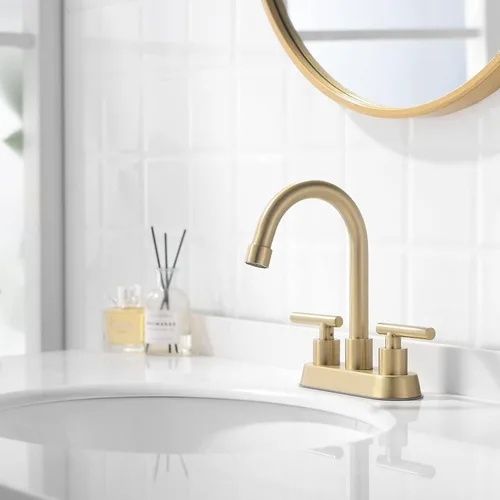 Miniatura 6 de llave de baño, grifo de fregadero de 2 manijas dorado, grifos de baño dorados, llave de fregadero central de 4 pulgadas con drenaje emergente y Oro