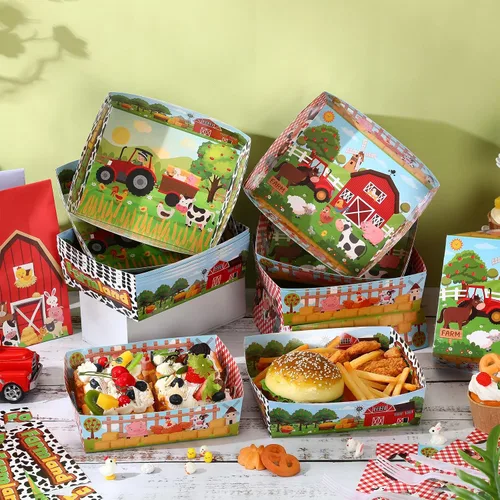 Miniatura 2 de Zhehao 36 bandejas grandes de papel de animales de granja de 5 libras, decoraciones de fiesta de cumpleaños de granja, cuencos para aperitivos
