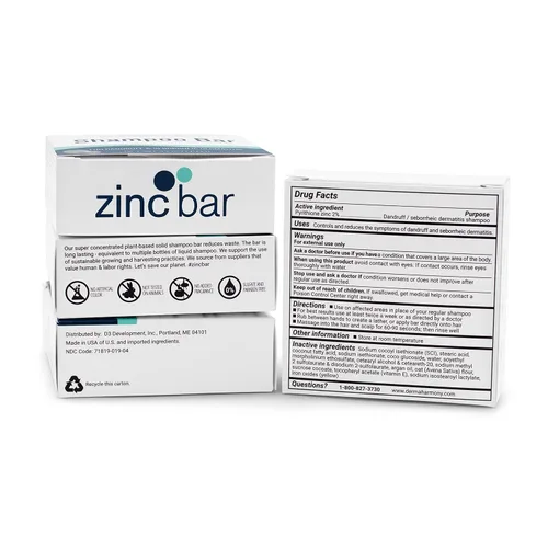 Miniatura 3 de Dermaharmony Barra de champú de zinc con piritiona al 2% para la caspa y la dermatitis seborreica, sin fragancia (4 onzas)