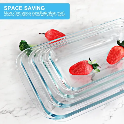 Miniatura 4 de KOMUEE Juego de 8 platos de vidrio para hornear con tapas, bandeja rectangular de vidrio para hornear con tapas, moldes para lasaña, sobras, cocina