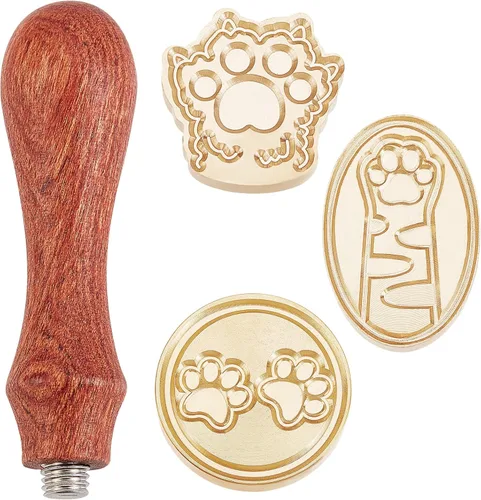 CRASPIRE Juego de cabezales de sello de cera, diseño de huellas de patas, 3 piezas, sellos de cera de sellado vintage, sellos de cobre (forma de