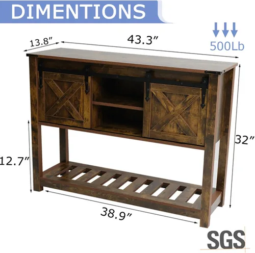 Miniatura 2 de Mesa de entrada de estilo granja con puertas corredizas de granero, mesa consola de madera con estante de almacenamiento, mesa de sofá rústica