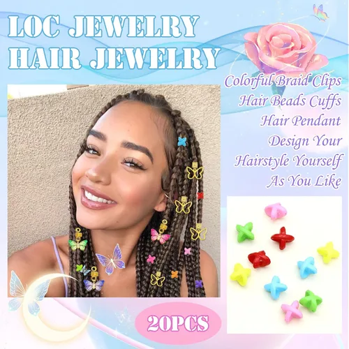 Miniatura 5 de 20 piezas de joyería para el cabello para trenzas, colgante de mariposa dorada, accesorios Dreaklock, tubo Loc, accesorios de trenza de cuentas