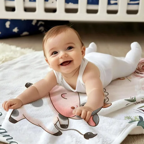 Miniatura 3 de Manta de bebé personalizada para niñas y niños pequeños, recién nacidos, regalos personalizados de vaca floral con nombre y texto, 40 x 30 pulgadas