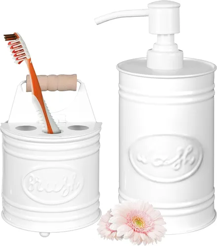Miniatura 10 de Autumn Alley Juego de accesorios de baño rústicos, dispensador de jabón de baño y soporte para cepillos de dientes, accesorios de baño occidentales