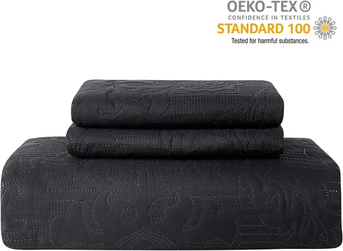 Miniatura 7 de Hansleep - Edredón negro tamaño King – Colcha ultrasónica con diseño damasco para todas las estaciones, juego de ropa de cama suave y ligero, 3