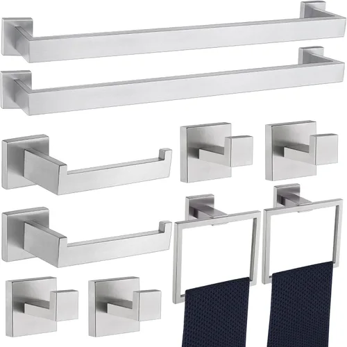 Miniatura 10 de Juego de 5 piezas de accesorios de ferretería para baño en negro mate, juego de toalleros cuadrados de 16 pulgadas para baño, juego de barras