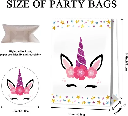 Miniatura 6 de 24 bolsas de dulces de unicornio – Bolsas de unicornio para decoración de cumpleaños de niñas