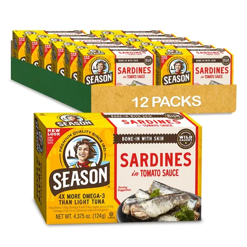 Miniatura 18 de Season Sardinas en aceite de oliva – capturadas en la naturaleza, 0.78 oz de proteína, bocadillos Keto, más Omega 3 que atún, Kosher, alto