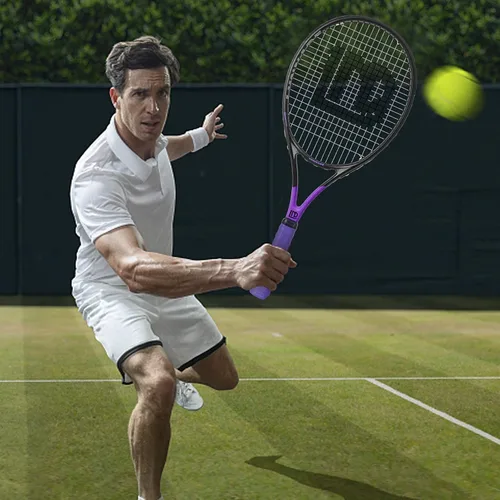 Miniatura 7 de Raqueta de tenis para adultos de 27 pulgadas, raqueta de tenis de fibra de carbono a prueba de golpes, ligera, pre-cordada y con empuñadura, Negro