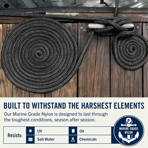 Miniatura 4 de RainierSupplyCo Líneas de Amarre - Paquete de 2 cuerdas de barco para atraque con bucle, cuerda marina de nailon doble trenzada de alta calidad