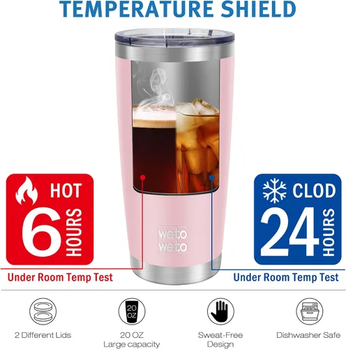 Miniatura 4 de WETOWETO - Vaso de 20 onzas, de acero inoxidable, con aislamiento al vacío, taza de café y agua, de doble pared con recubrimiento en polvo, a prueba