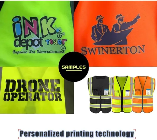 Miniatura 3 de Chaleco de seguridad de alta visibilidad reflectante personalizado con logotipo, ropa de trabajo de seguridad con tiras reflectantes y bolsillos a