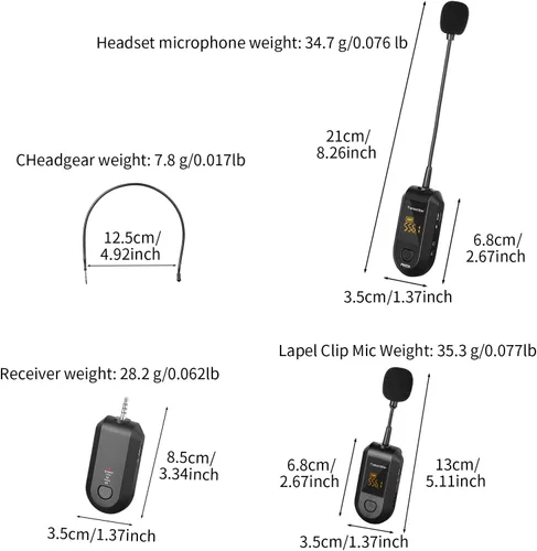 Miniatura 8 de Depusheng Auriculares de micrófono inalámbrico 2.4G, Lavalier y micrófono de mano rango de 160 pies, con enchufe de 1/8 y 1/4 pulgadas para sistema