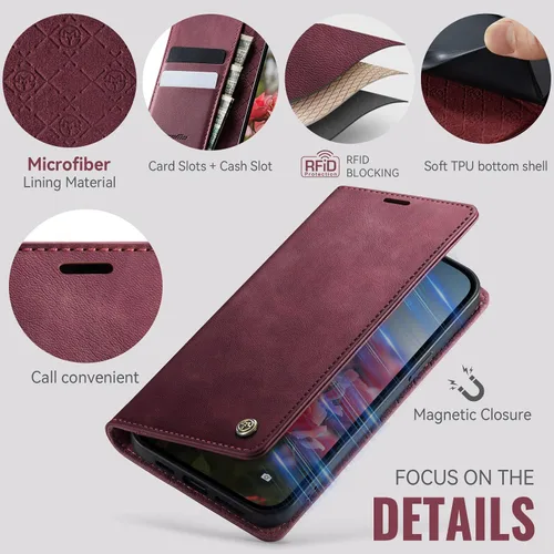 Miniatura 2 de Funda tipo cartera para iPhone 13 de piel tipo cartera con tarjetero y función atril, cierre magnético, bloqueo RFID, TPU a prueba de golpes, Rojo