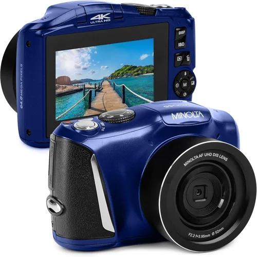 Miniatura 11 de Minolta Cámara digital de 64 MP, video 4K Ultra HD a 60 FPS, zoom digital de 16x, WiFi, sensor CMOS, pantalla LCD de 3 pulgadas, exposición Púrpura