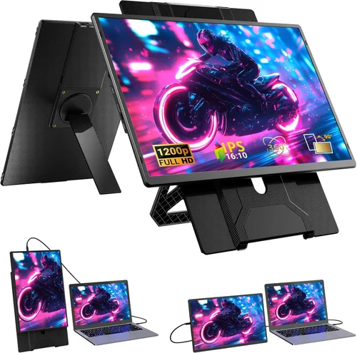 Miniatura 9 de Ygretyrjh Extensor de pantalla para laptop, monitor portátil triple de 14 pulgadas para laptop, monitores extensores de pantalla FHD IPS 1080P