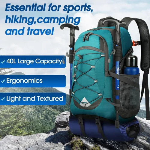 Miniatura 6 de IGOLUMON Mochila de senderismo de 40 L, plegable, ligera, mochila de camping para hombres y mujeres, impermeable, mochila de senderismo al aire Verde