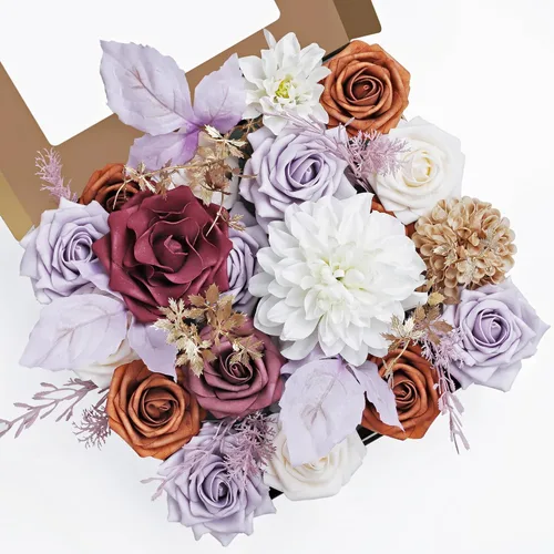 Miniatura 20 de MISSPIN Juego de flores artificiales para bricolaje, ramo de rosas falsas, flores para novia, boda, centro de mesa, decoración de mesa, bohemio