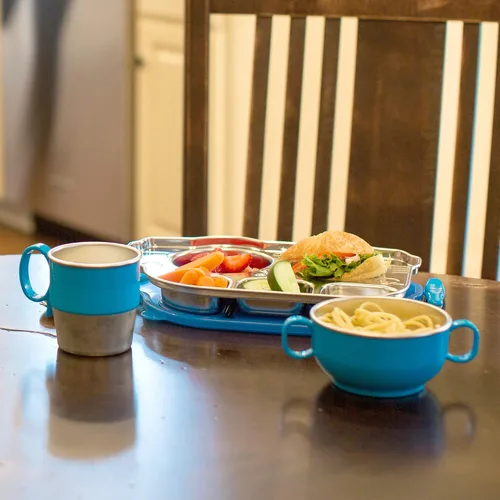 Miniatura 3 de Innobaby Din Din Smart - Taza de acero inoxidable (9 onzas) con asa para bebés, niños pequeños y niños. Sin BPA, azul