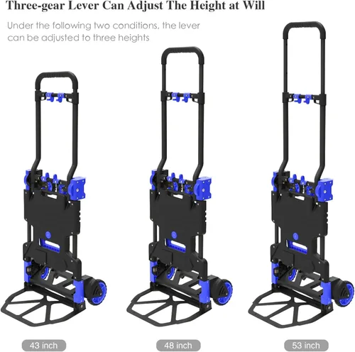 Miniatura 3 de Carretilla de Mano Plegable de Servicio Pesado con Capacidad de Carga de 330 Libras, Carrito Convertible con Mango Retráctil y 4 Ruedas de Goma, Azul