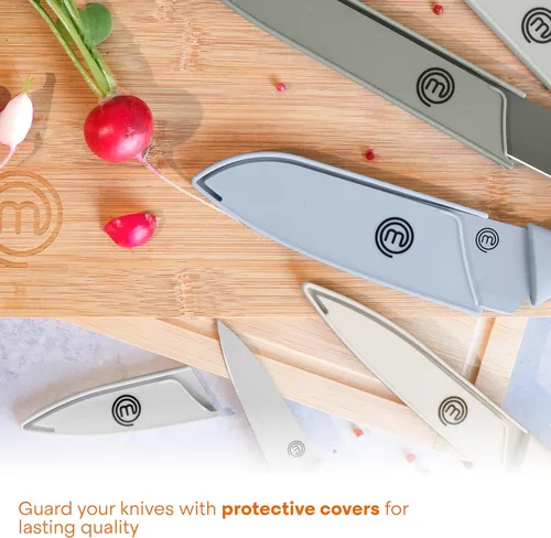 Miniatura 6 de MasterChef Juego de cuchillos de cocina con cubiertas, 6 cuchillos de chef profesionales para cocinas domésticas, hojas de acero inoxidable de corte
