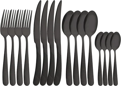 Miniatura 9 de Juego de cubiertos de 16 piezas de acero inoxidable 18/0 plateado con mango dorado, multiuso para el hogar, cocina, restaurante, hotel, servicio