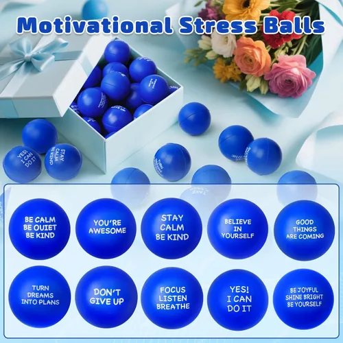 Miniatura 3 de SHQDD 54 bolas antiestrés, bolas antiestrés para adultos, juguetes de esponja suave para apretar con citas inspiradoras, regalos para aliviar