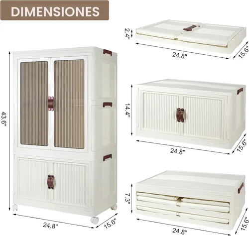 Miniatura 3 de FozsKeylf Contenedores de almacenamiento apilables para armario, organizadores de ropa plegables, armario portátil con tapas y puertas