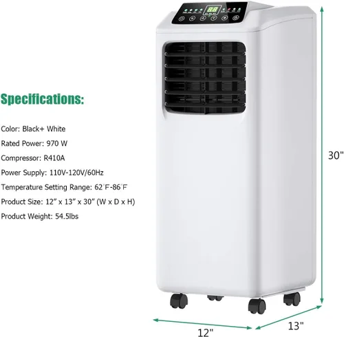 Miniatura 9 de Aire acondicionado portátil fácil de enfriar unidad de aire acondicionado 3 en 1 con deshumidificador, modos de ventilador, control remoto, kit