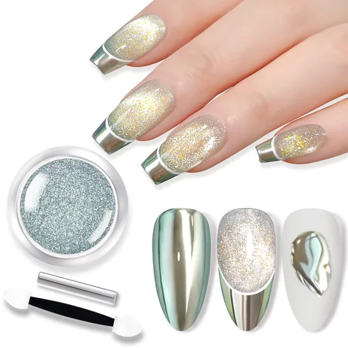 Miniatura 10 de Born Pretty Polvo de Uñas Holográfico Fino Efecto Arco Iris Iridescente Multi Cromo para Manicura en Polvo de Pigmento Holográfico para Salón, Arte