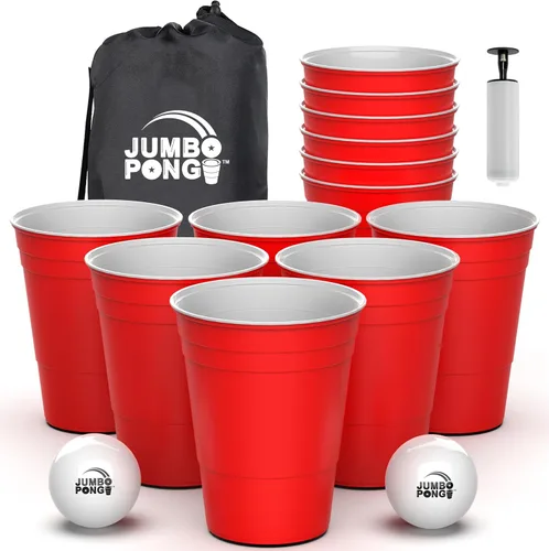 Jumbo Pong - Juego de pong de patio gigante para exteriores, juegos de patio, césped, playa, camping, portón trasero o patio trasero - Copas