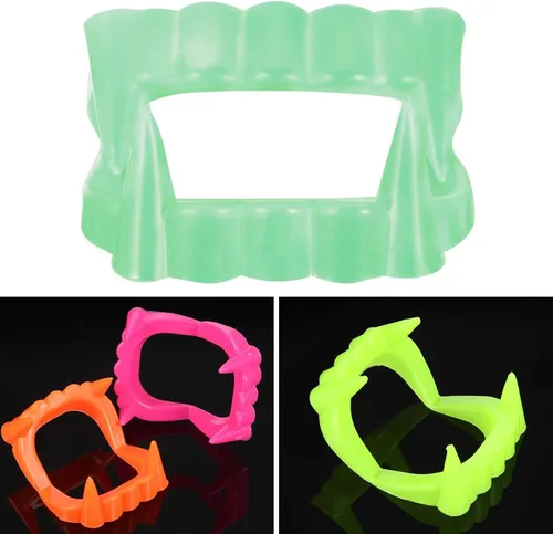 Miniatura 5 de Boao 60 piezas de dientes de vampiro de Halloween a granel, colmillos de vampiro de plástico, dientes falsos de color brillante, accesorios