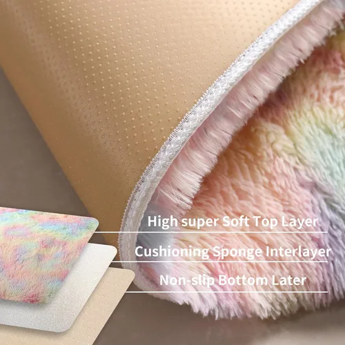 Miniatura 4 de KCHOWUA Alfombras Esponjosas y Peludas de Unicornio para Dormitorio de Niñas, 3x5 pies Lavable Antideslizante Alfombra de Área Shag Peluda para Sala