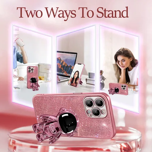 Miniatura 3 de Buleens Funda para iPhone 13 Pro Astronauta, Fundas Transparentes para iPhone 13 Pro con Papel Brillante y Soporte de Astronauta, Mujeres Niñas Rosa