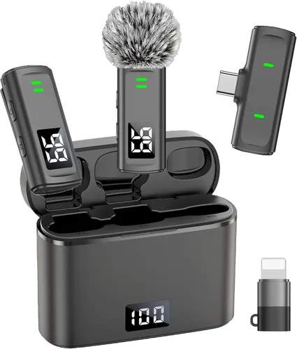 Miniatura 11 de NPTCL Micrófono Lavalier inalámbrico para iPhone 17/16/15 - Mini micrófono con cancelación de ruido Ai USB C Clip en el micrófono de solapa