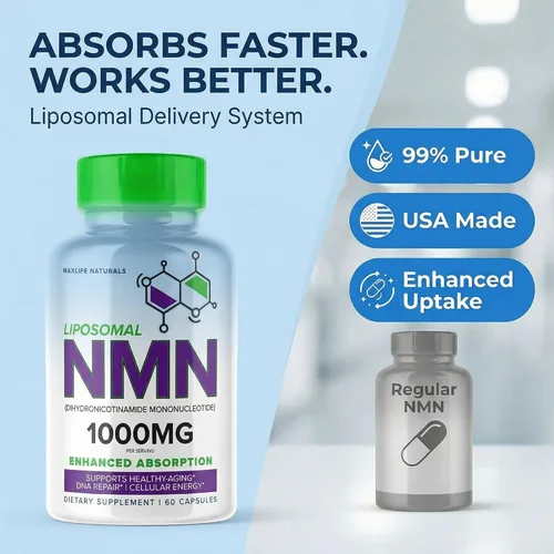 Miniatura 3 de MAXLIFE NATURALS NMN liposomal 1000mg - Suplemento mononucleótido de nicotinamida - Precursor NAD+ para energía celular, reparación del ADN y apoyo