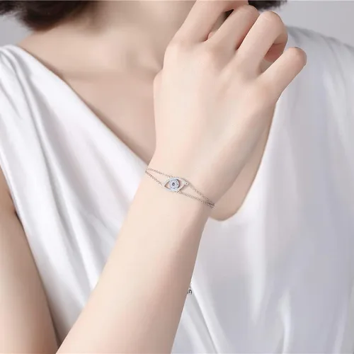 Miniatura 3 de Pulsera de oro de 14 quilates de moissanita contra el mal de ojo para mujer, delicada pulsera de cadena ajustable Hamsa hueca, pulsera de la suerte