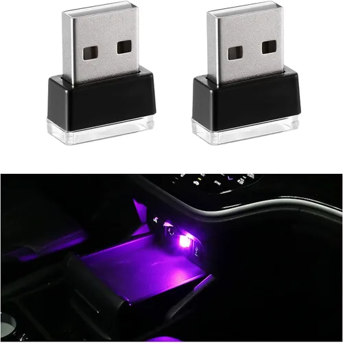 Miniatura 20 de 4 PCS Lámpara de Atmósfera Interior de Coche LED USB, Mini Luz Nocturna LED Portátil, Kit de Iluminación Ambiental de Maletero con Interfaz USB