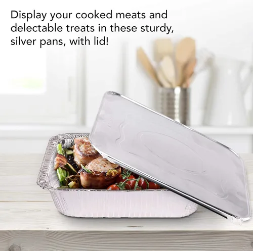 Miniatura 5 de Stock Your Home Bandejas de aluminio de 9 x 13 pulgadas con tapas (paquete de 10) – Sartenes profundas desechables de tamaño medio para cocinar
