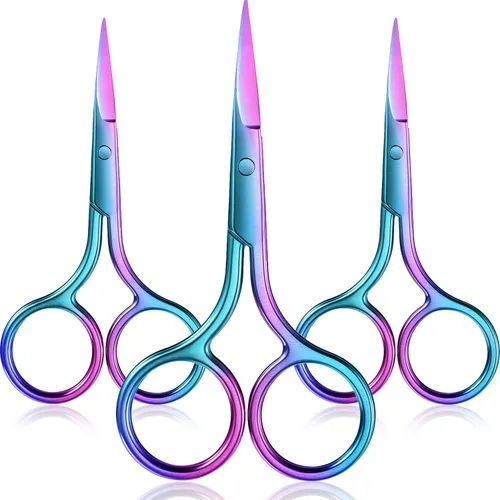 Miniatura 9 de Mudder Paquete de 3 tijeras de nariz pequeñas para recortar el vello facial, mini belleza de acero inoxidable para aseo de cejas, nariz, bigote