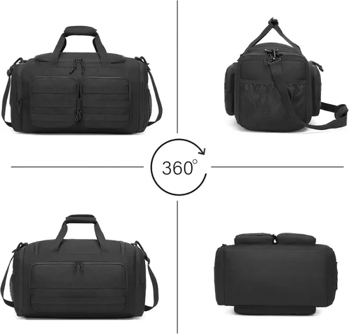 Miniatura 3 de Wotony Bolsa de lona táctica para hombres, bolsa de lona para gimnasio, viajes, entrenamiento militar de fin de semana, bolsa Molle, Negro, 35 l