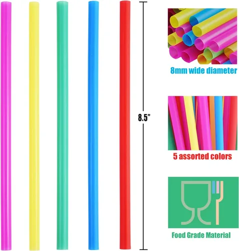 Miniatura 2 de ALINK Pajitas de 8mm de ancho en colores brillantes surtidos, pajitas de plástico gruesas desechables para licuados, paquete de 100