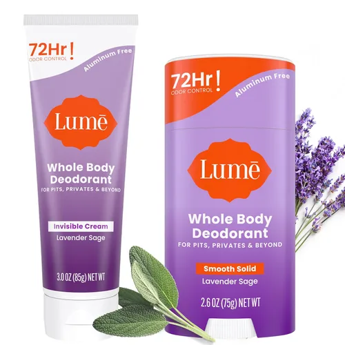 Miniatura 12 de Lume Desodorante para todo el cuerpo, crema invisible y sólido, control de olores de 72 horas, sin aluminio, sin bicarbonato de sodio, seguro