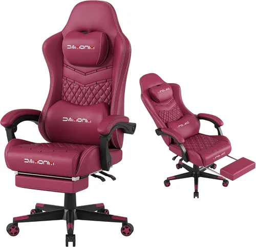 Miniatura 9 de Silla Gaming, Silla Gaming Ergonómica para Computadora, Capacidad de Carga de 400lb, Reposapiés Retráctil/Soporte Lumbar/Respaldo Ergonómico[Resorte