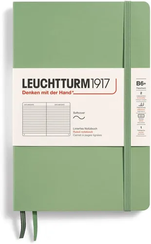Miniatura 48 de LEUCHTTURM1917 - Cuaderno de tapa blanda de tapa blanda B6+ - 123 páginas numeradas para escribir y escribir en diario (Doted, Sage)