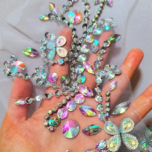 Miniatura 4 de Coser en diamantes de imitación de boda nupcial espalda apliques parches de costura para bricolaje disfraz ropa decoración de vestidos (AB)