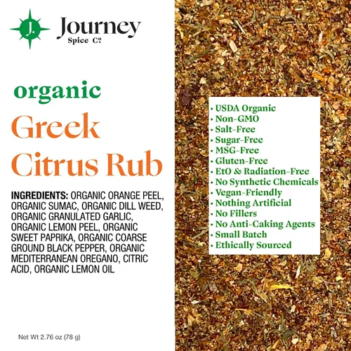 Miniatura 2 de Organic Greek Citrus Rub de Journey Spice Co. Mezcla de condimentos gourmet de hierbas mediterráneas para pescado, pollo, aves, verduras, papas