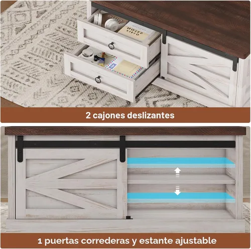 Miniatura 4 de Itaar Mesa de Centro con Tapa Elevable de 39.4 pulgadas con Almacenamiento, Mesas de Centro de Estilo Granja para Sala de Estar, Mesa de Centro